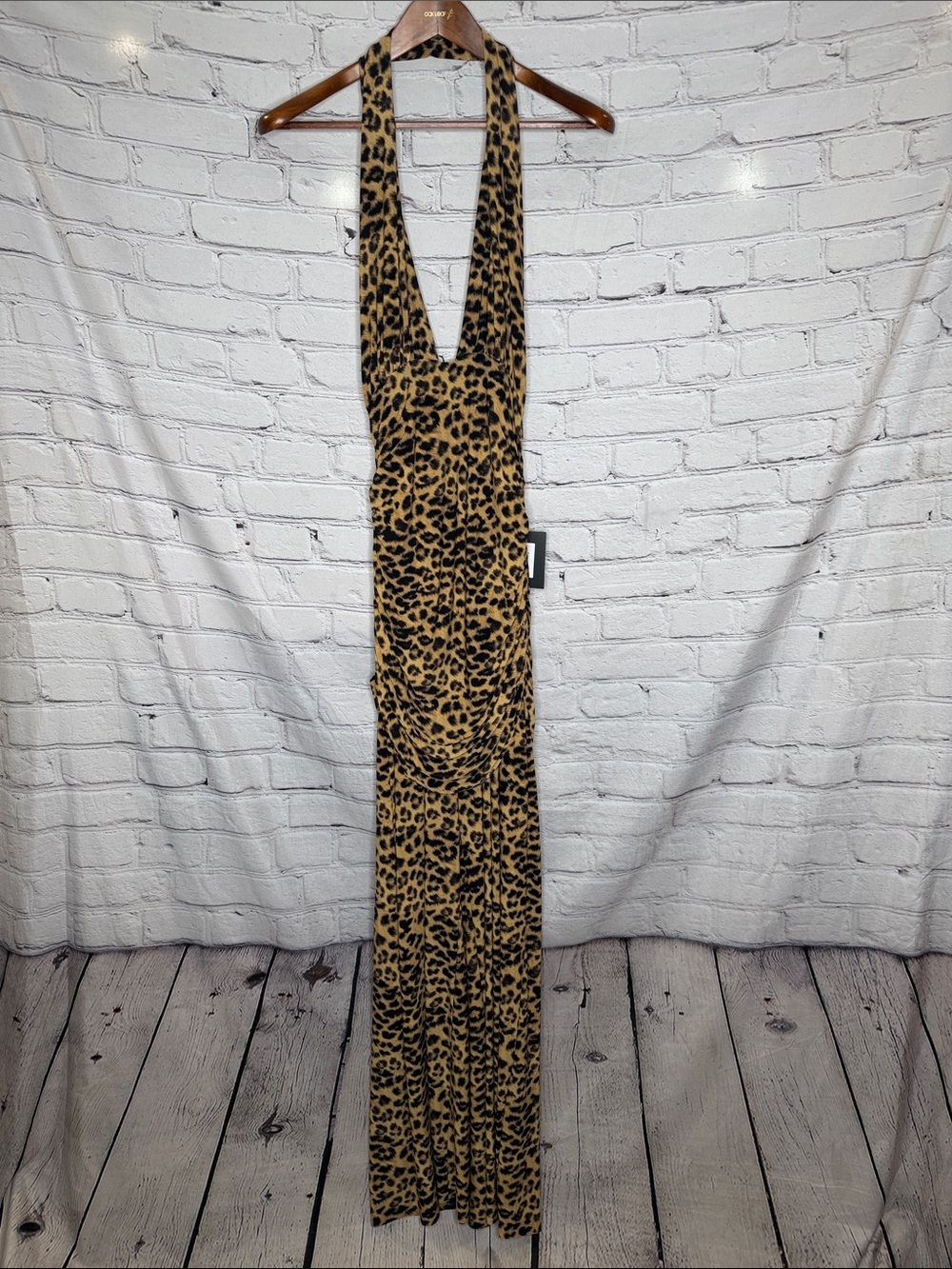 Norma Kamali Leopard Print Halter Draped Jumpsuit Size Large NWT